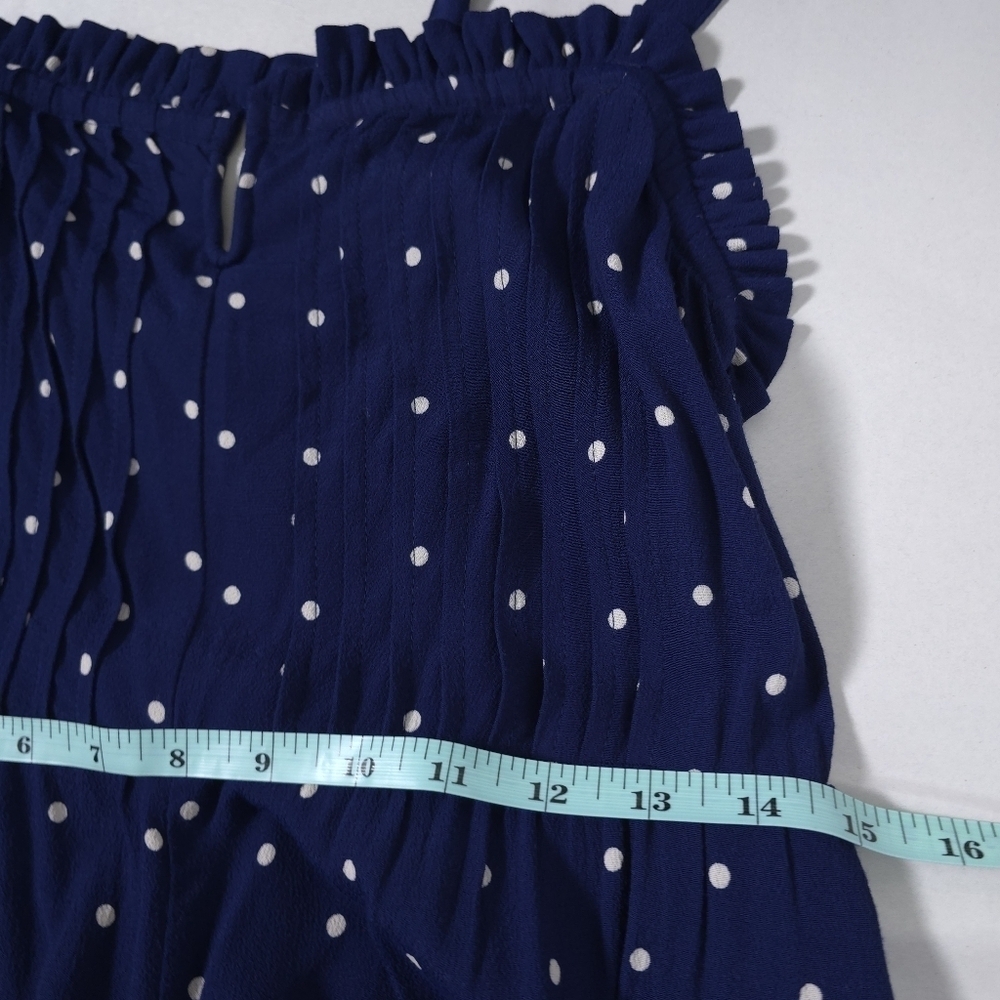 Madewell Pintuck Cami Wide Leg Jumpsuit in Polka Dot Navy Blue Size 4P - Picture 9 of 11